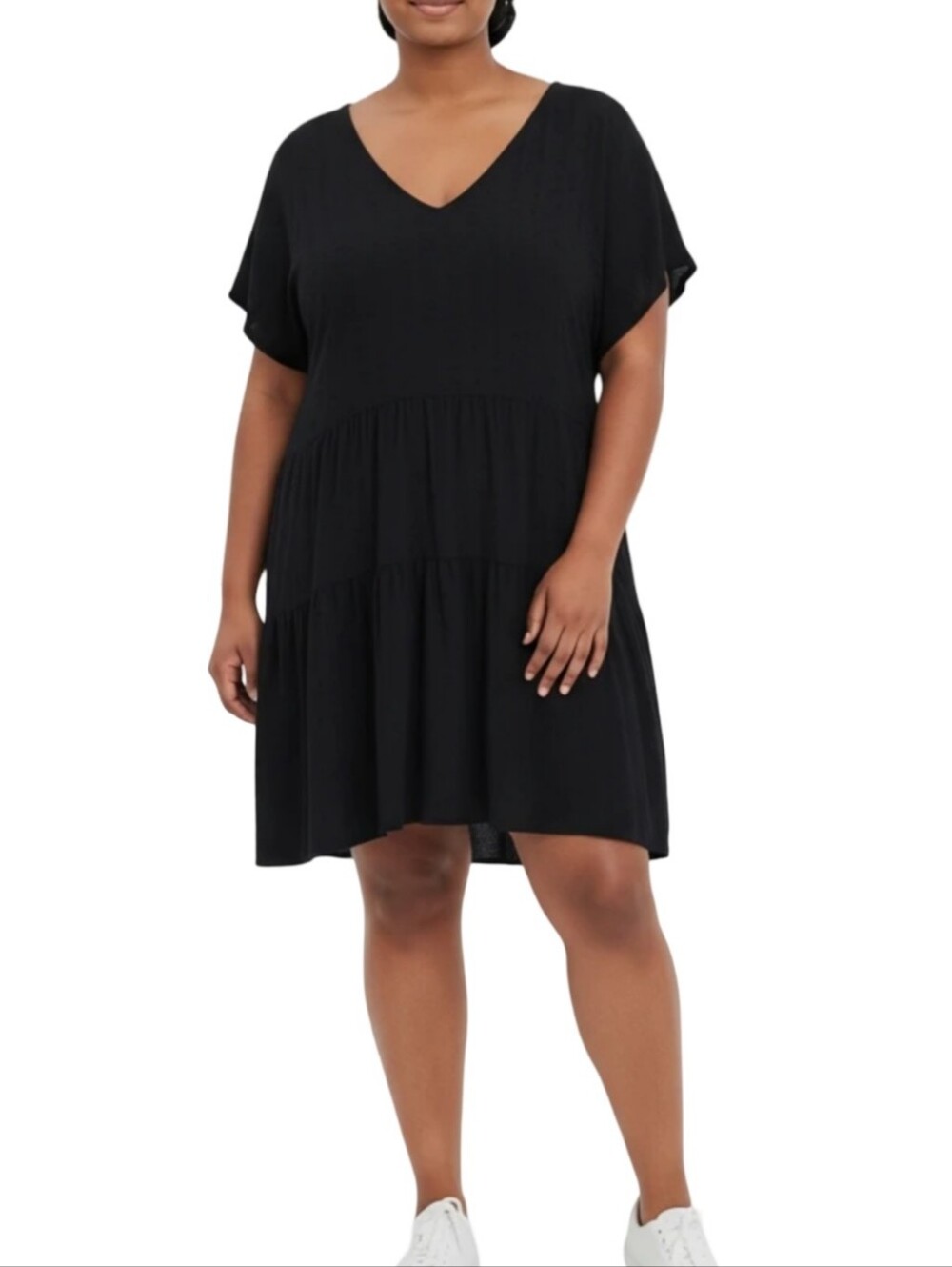 Vibe Tiered Super soft stretchy Comfy black lace dress‎ plus Size 2x